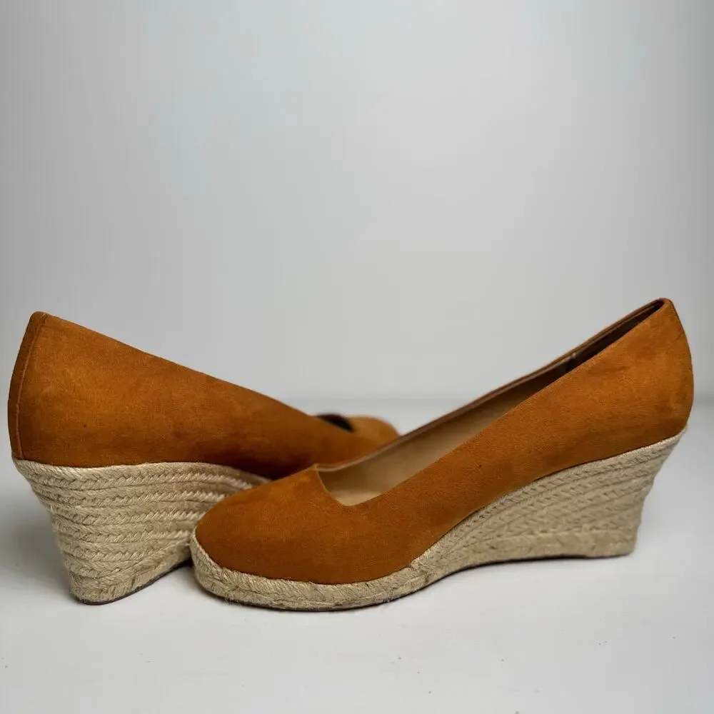 J.Crew Espadrille Wedge Heels Women’s 10.5 Camel Suede Comfort Shoes BY142